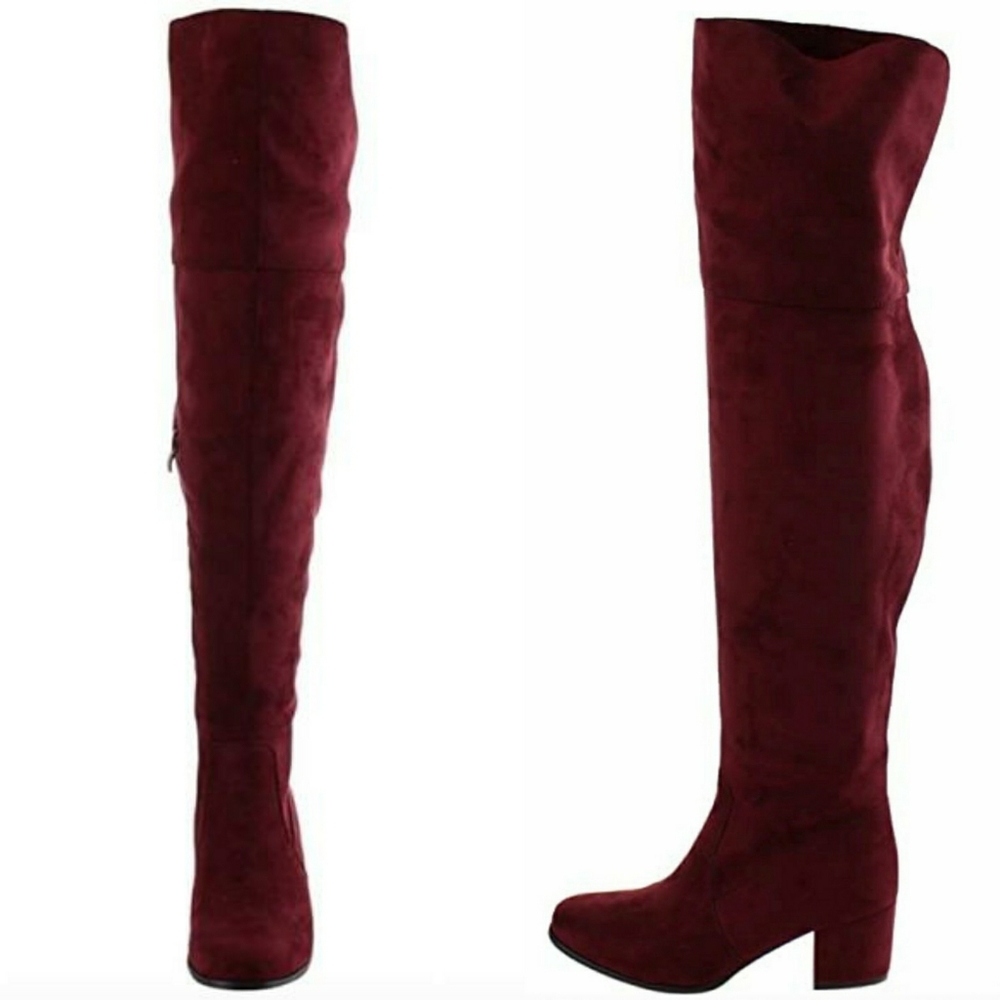 Burgundy/Wine Suede Knee High Boots